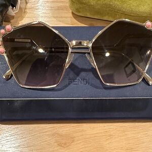 Fendi Geometric Sunglasses - Black and Pink Accents